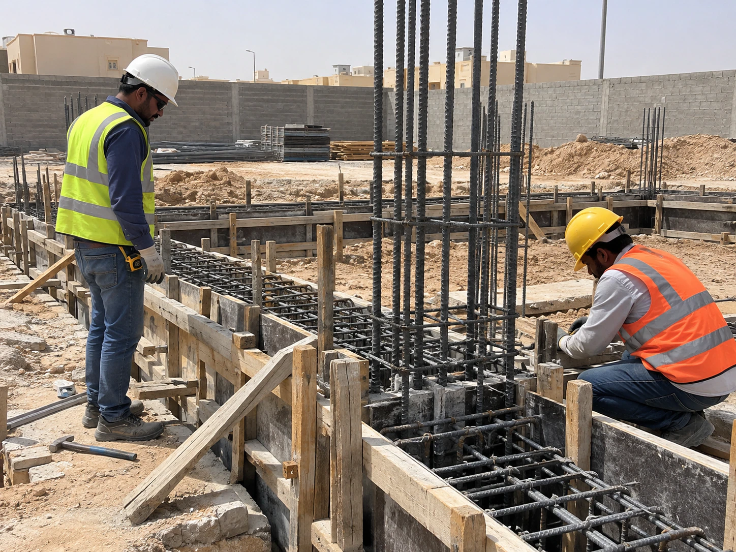Civil utility trench work beside a building site