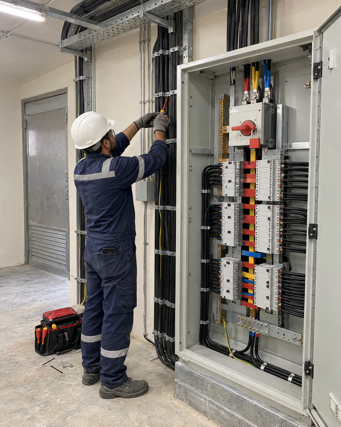 Electrical installation work at a distribution panel