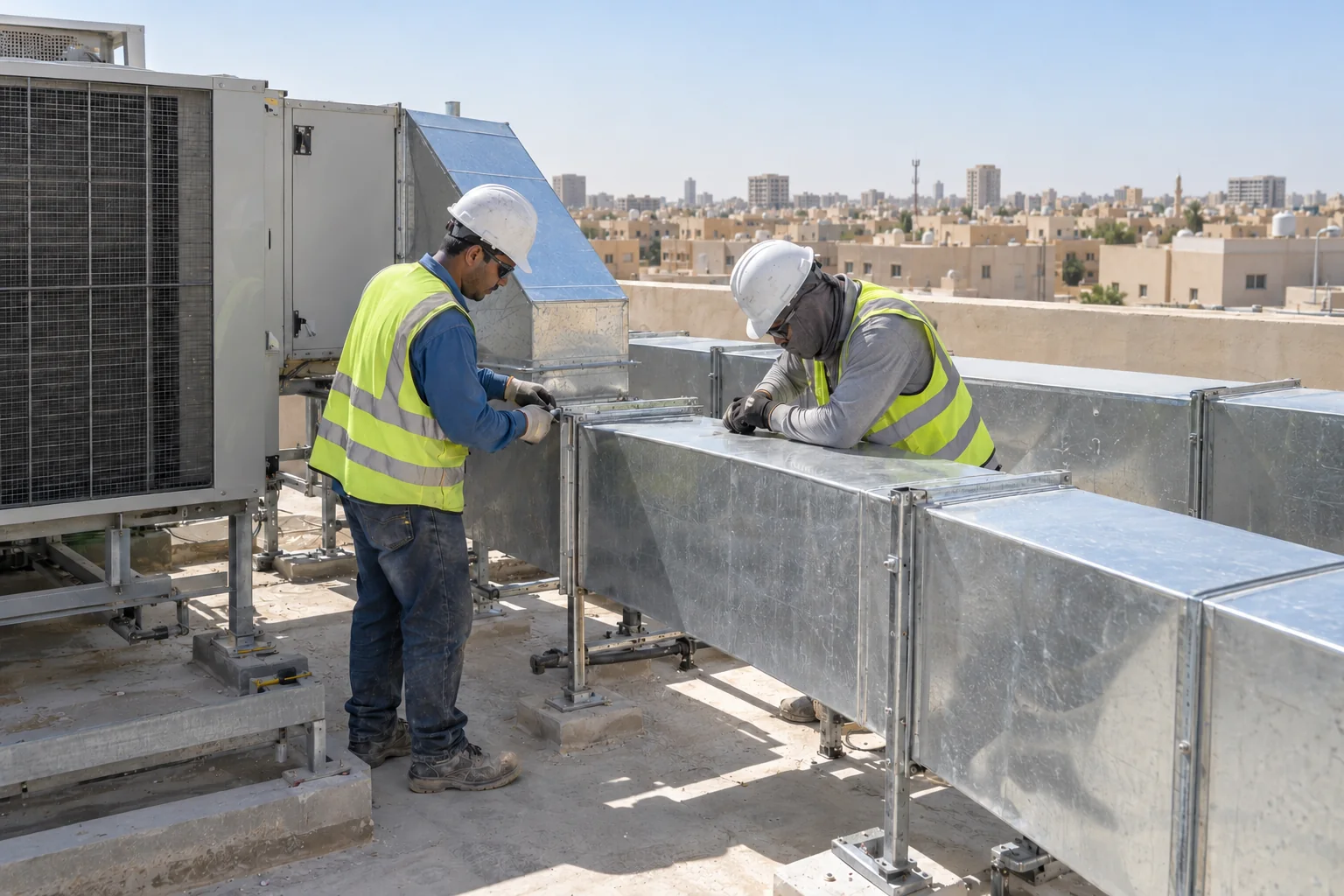Duct installation work for a building services project